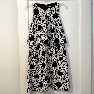 Ann Taylor LOFT black and ivory print sleeveless dress 6 8